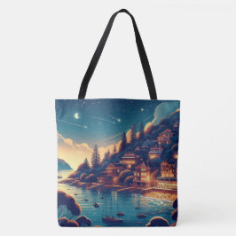 Bolsa Tote Noite Caprichosa na Vila Costeira Estrelas Cadente