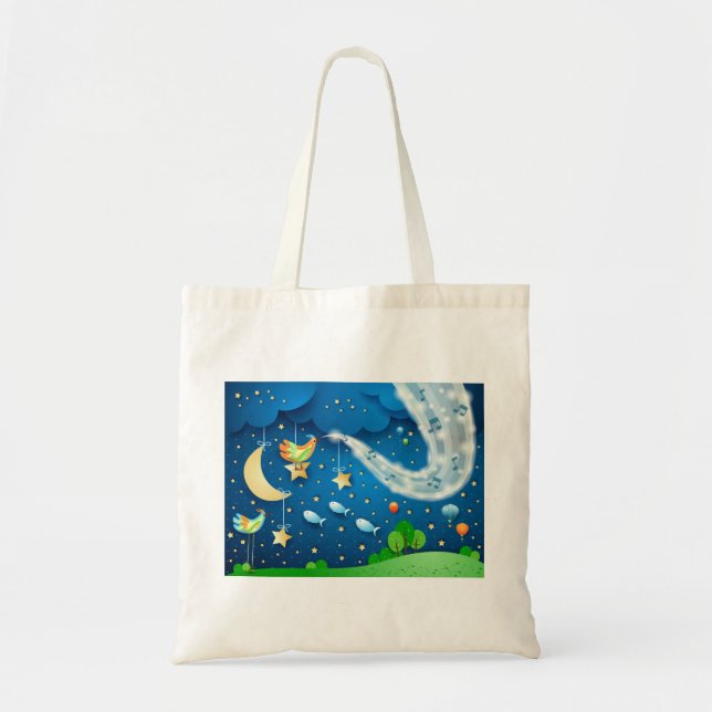Bolsa Tote Noite com música e aves (Frente)