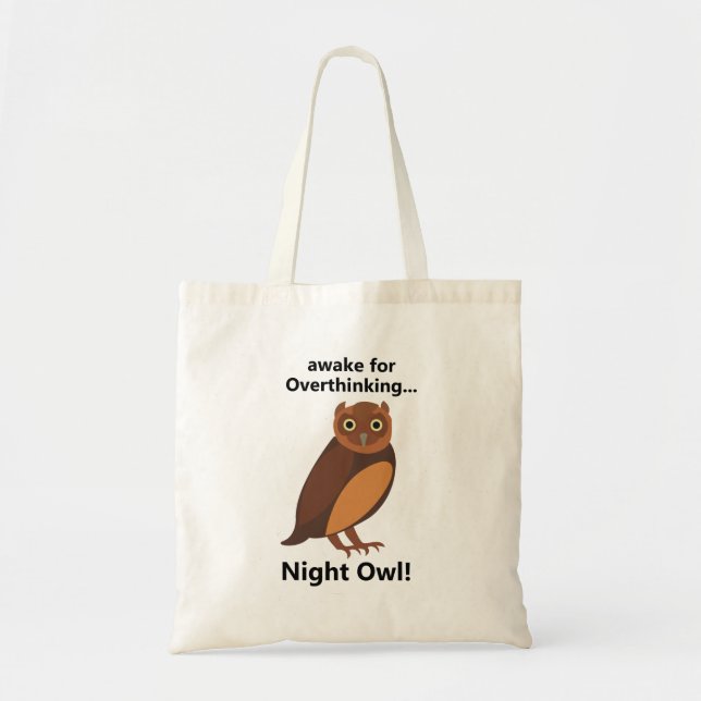 Bolsa Tote Noite Coruja Pensativa Divertida (Frente)