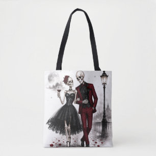 Bolsa Tote Noite de Coquetel Spooky Chic Casal de Esqueleto