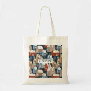 Bolsa Tote Noite de inverno Cidade Escandinava Casas Russas M
