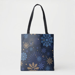 Bolsa Tote Noite de inverno: Padrão Azul Floco de Neve.