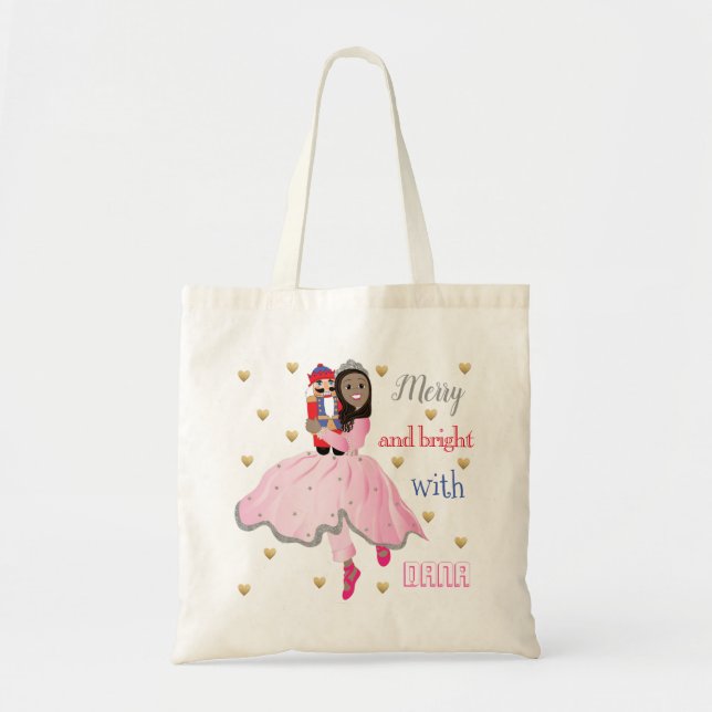 Bolsa Tote Noite de Natal - Cabelo Escuro Ballerina Nutcracke (Frente)