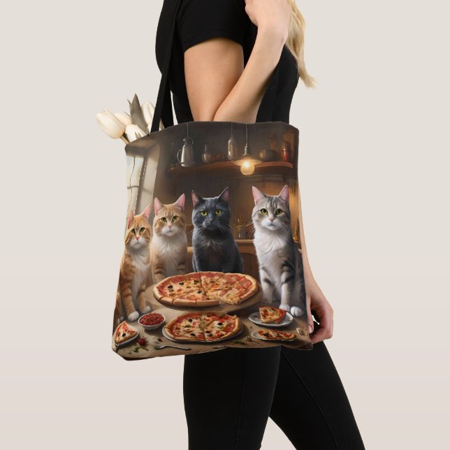 Bolsa Tote Noite de Pizza de Gato, (Close Up)