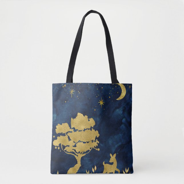 Bolsa Tote Noite estelar - silhueta dourada (Frente)