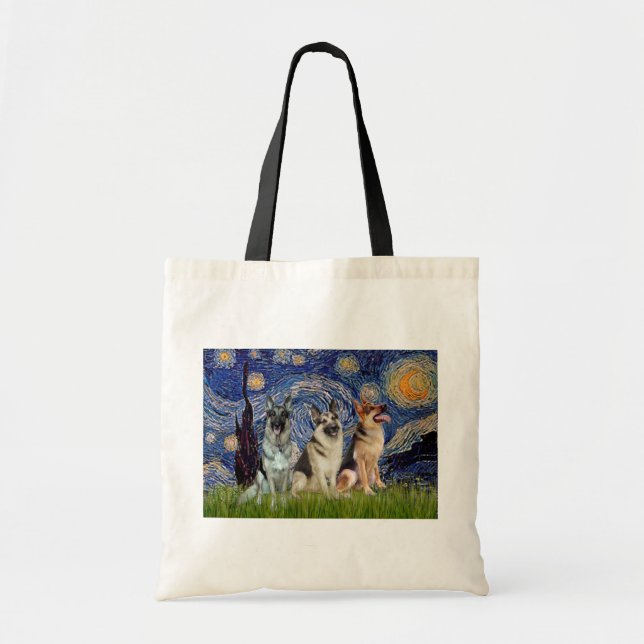 Bolsa Tote Noite Estrelada - 3 Pastores Alemães (Frente)