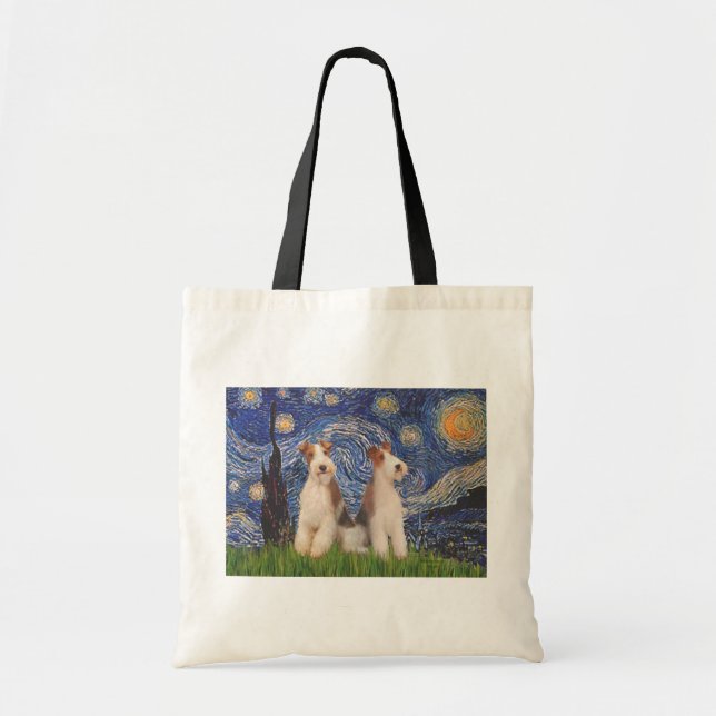 Bolsa Tote Noite Estrelada - Dois Fox Terriers de Arame (Frente)