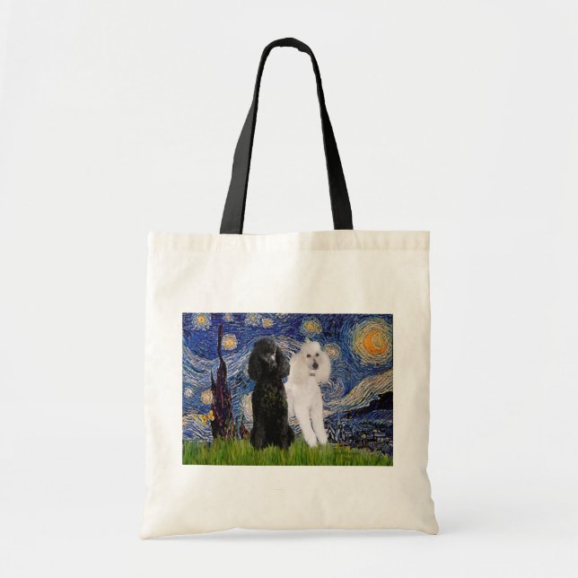 Bolsa Tote Noite Estrelada - Dois Poodles Padrão (Frente)
