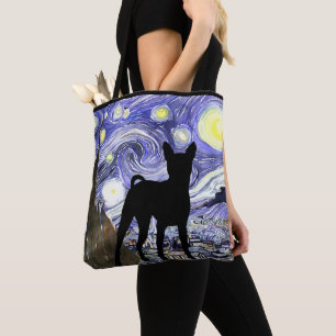 Bolsa Tote Noite estrelado de Van Gogh com a sacola do cão d