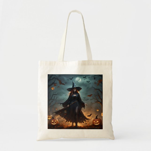 Bolsa Tote "Noite Má: Bruxa Assustadora do Halloween e seus M (Frente)
