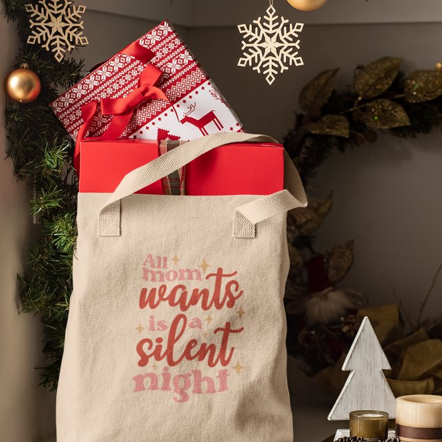Bolsa Tote Noite Silenciosa e Engraçada Festa de Natal Mãe (Criador carregado)