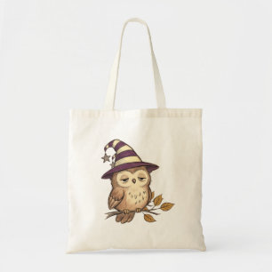 Bolsa Tote Noite Sonolenta da Coruja de Chapéu de Bruxa Roxo