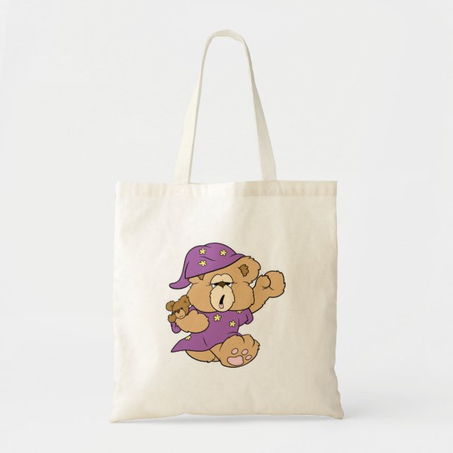 Bolsa Tote noite sonolenta design de urso de pelúcia fofo (Frente)