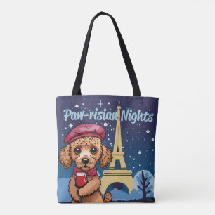 Bolsa Tote Noites de Paw-Ríssio! Saco de Totebag De Poodle