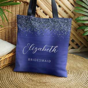 Bolsa Tote Noiva Azul Glam Metalizado Script Damas de Honra