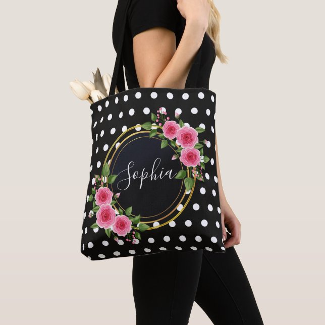 Bolsa Tote Noiva Boêmia Floral Preta Personalizada (Close Up)