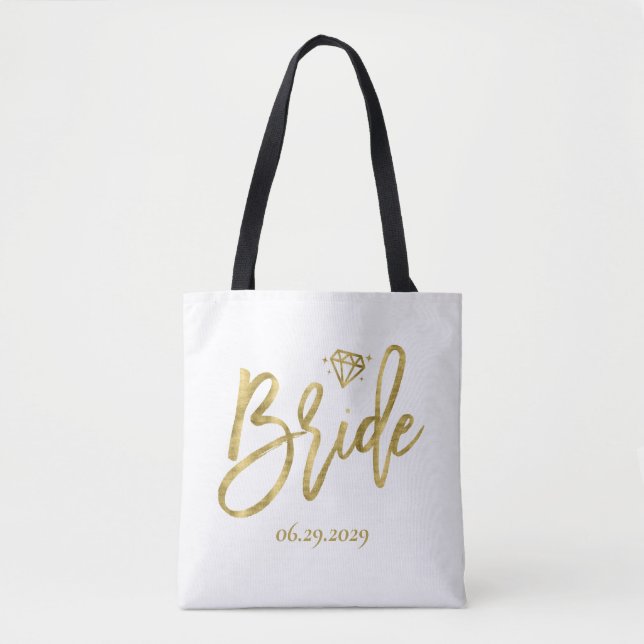 Bolsa Tote Noiva Branca com Bag de Casamento Diamante (Frente)