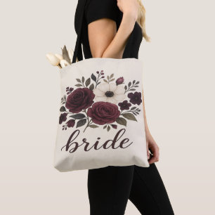 Bolsa Tote Noiva Burgundy Floral Elegante