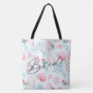 Bolsa Tote Noiva Caligrafia Flor de Peônia Jardim Francês Chi