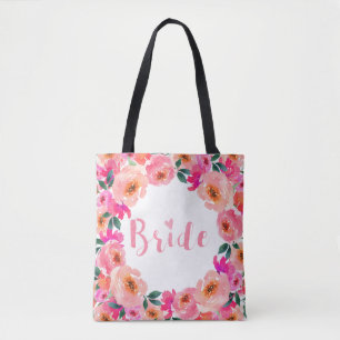 Bolsa Tote Noiva Chic Letra Rosa Floral Aquarela