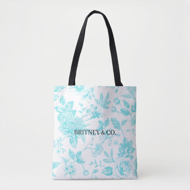 Bolsa Tote Noiva & Co. Toalete Floral Azul Personalizado (Frente)