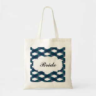 Bolsa Tote Noiva com Padrão de Espinha de Peixe Azul Marinho