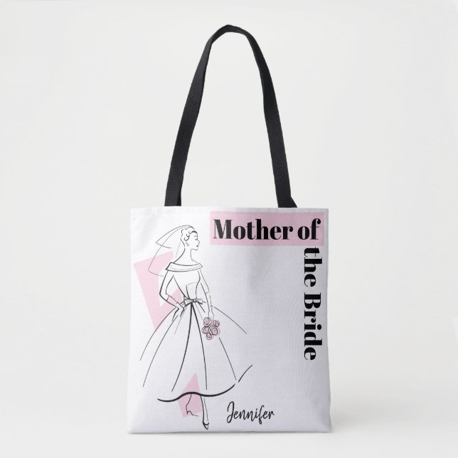 Bolsa Tote Noiva da Moda Rosa Mãe da Noiva rosa costas (Frente)