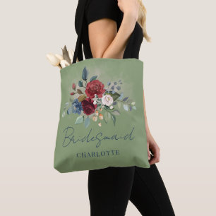 Bolsa Tote Noiva de Casamento Burgundy Floral Elegante