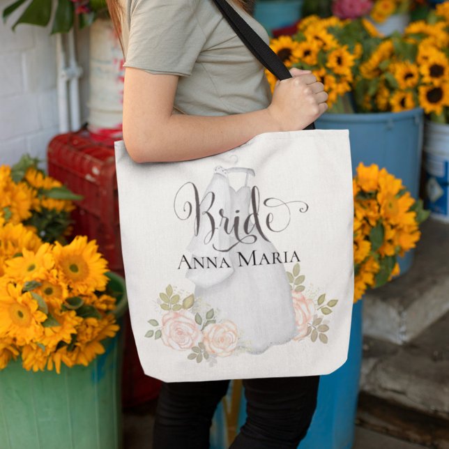 Bolsa Tote Noiva de Casamento Elegante Moderna Rosa Floral (Criador carregado)