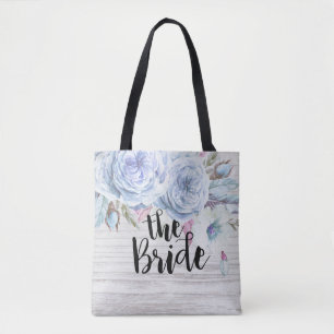 Bolsa Tote Noiva de Casamento Flores de Boho Penas Madeira Rú