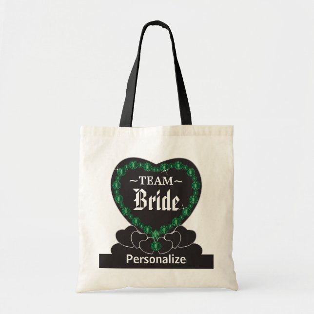 Bolsa Tote Noiva de Equipe| Casamento| Emerald Green| Texto " (Frente)