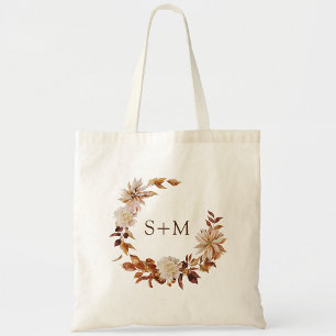 Bolsa Tote Noiva de Outono Monograma de Folhas de Grinalda de