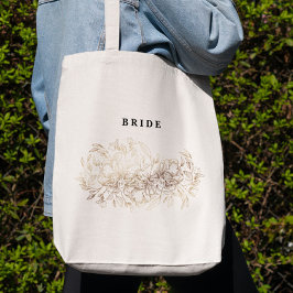 Bolsa Tote Noiva do Partido Bridal Botânica Desenhada à Mão E