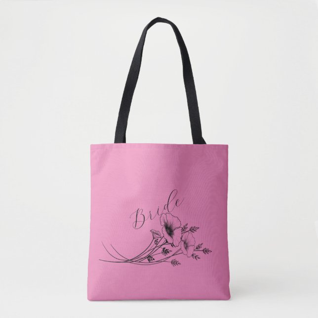 Bolsa Tote Noiva Doodle de Flor Silvestre Rosa (Frente)