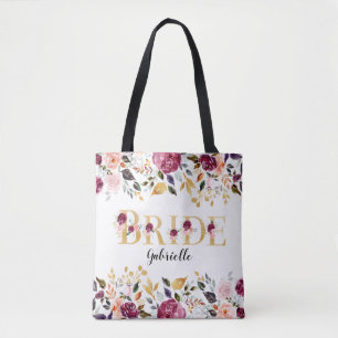 Bolsa Tote Noiva Dourada Burgundy Blush Casamento Floral