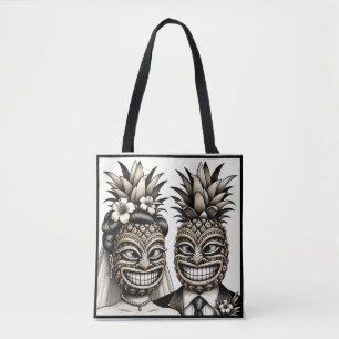 Bolsa Tote Noiva e Groom Aloha Pineapple Tiki Casamento