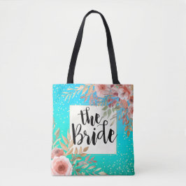 Bolsa Tote Noiva Elegante Cor-de-rosa-Floral Pontos Dourados