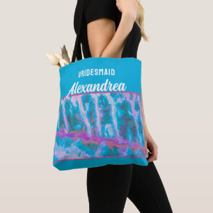 Bolsa Tote Noiva Elegante Personalizada Azul Rosa Aquarela