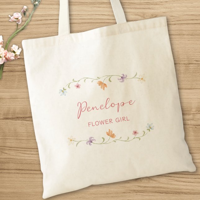 Bolsa Tote Noiva Flor Menina Personalizada Aquarela Floral Ca (Criador carregado)