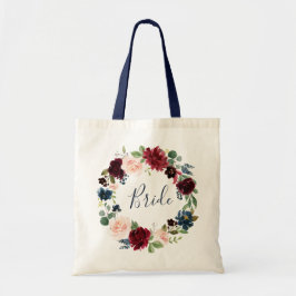Bolsa Tote noiva floral azul marinho borgonha