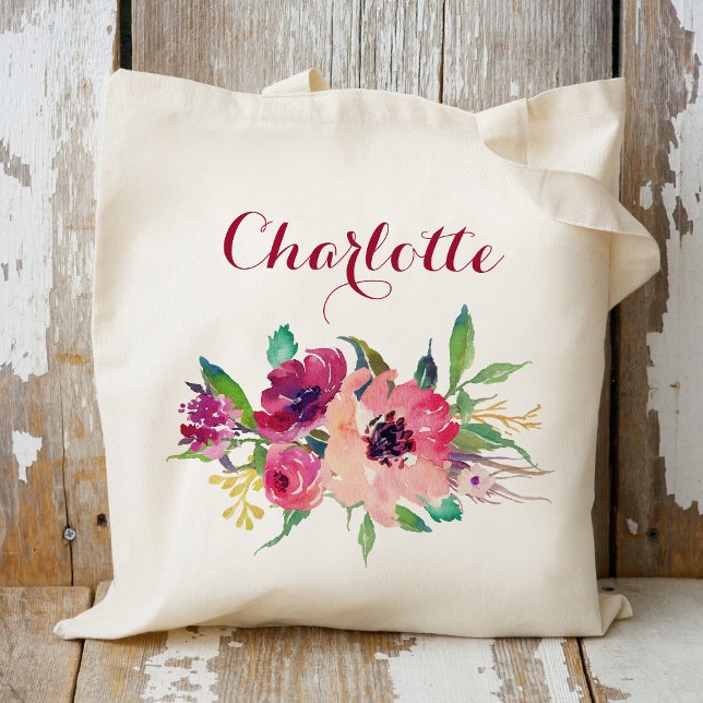 Bolsa Tote Noiva Floral Borgonha Personalizada (Criador carregado)