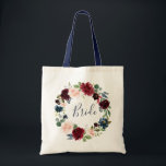 Bolsa Tote noiva floral do marinho burgundy<br><div class="desc">design floral e texto</div>