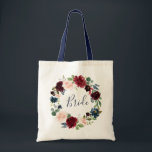 Bolsa Tote noiva floral do marinho burgundy<br><div class="desc">design floral e texto</div>