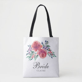 Bolsa Tote Noiva Floral Romântica De Aquarela