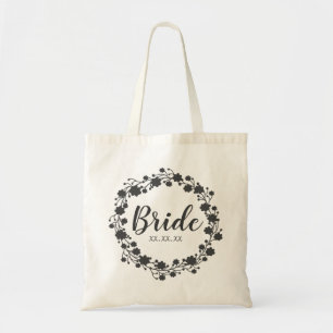 Bolsa Tote Noiva Floral Wreath Data Personalizada