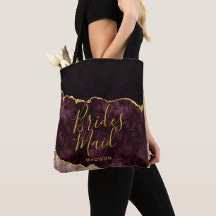 Bolsa Tote Noiva Mármore Ágata com Folha Dourada em Burgundy