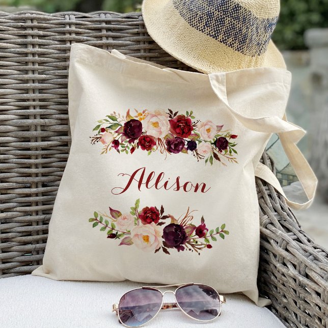 Bolsa Tote Noiva Marsala borgonha floral Personalizada (Criador carregado)