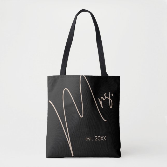 Bolsa Tote Noiva minimalista moderna | Preto + Script bege (Frente)