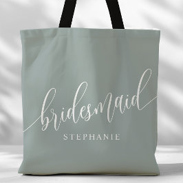 Bolsa Tote Noiva Moderno Script em Sage Empoeirado