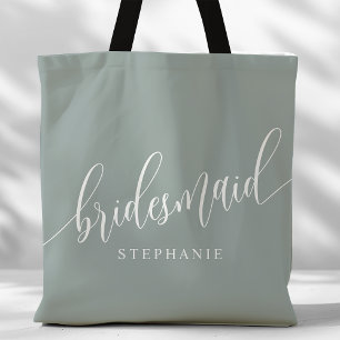 Bolsa Tote Noiva Moderno Script em Sage Empoeirado